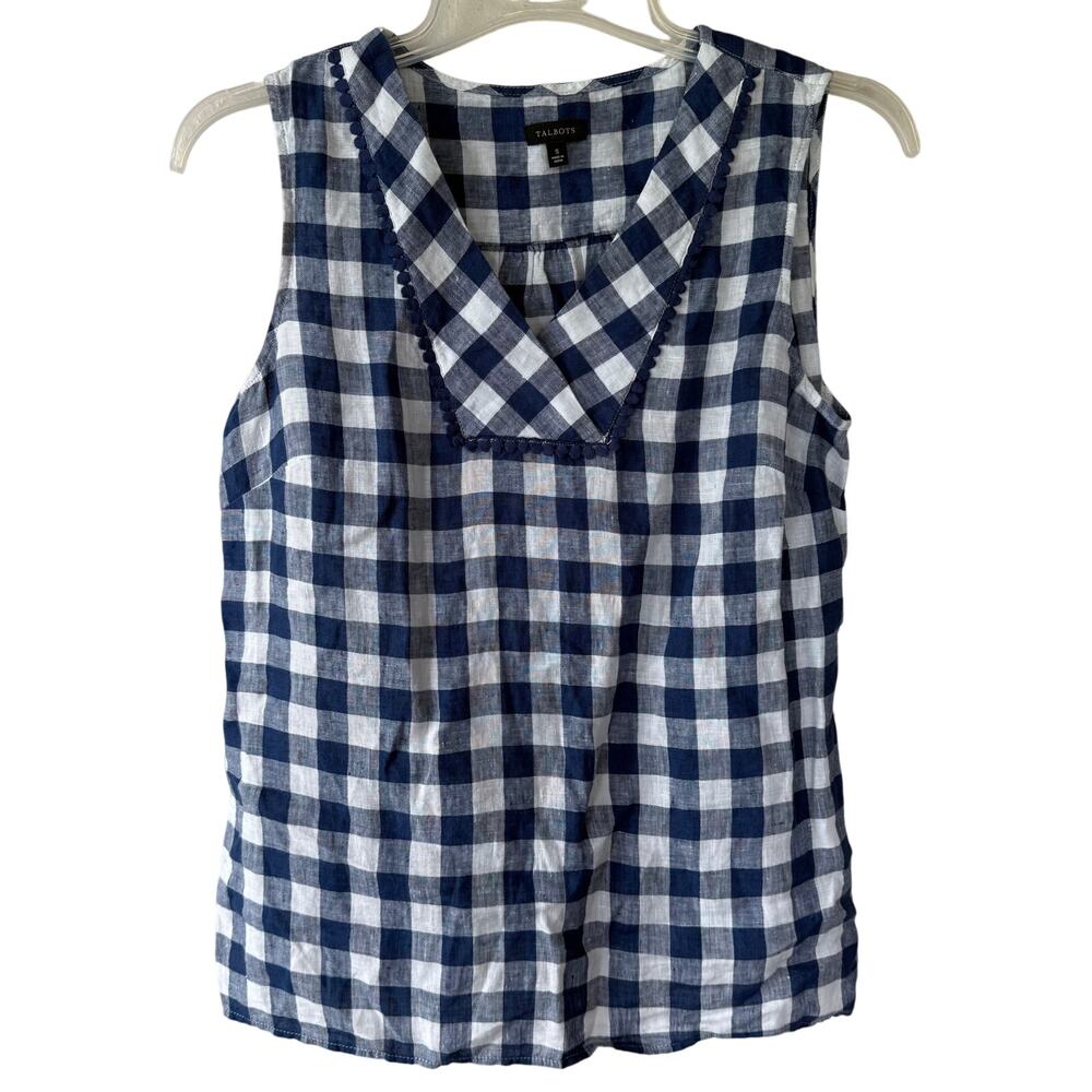 Talbots LINEN size S Gingham Sleeveless top